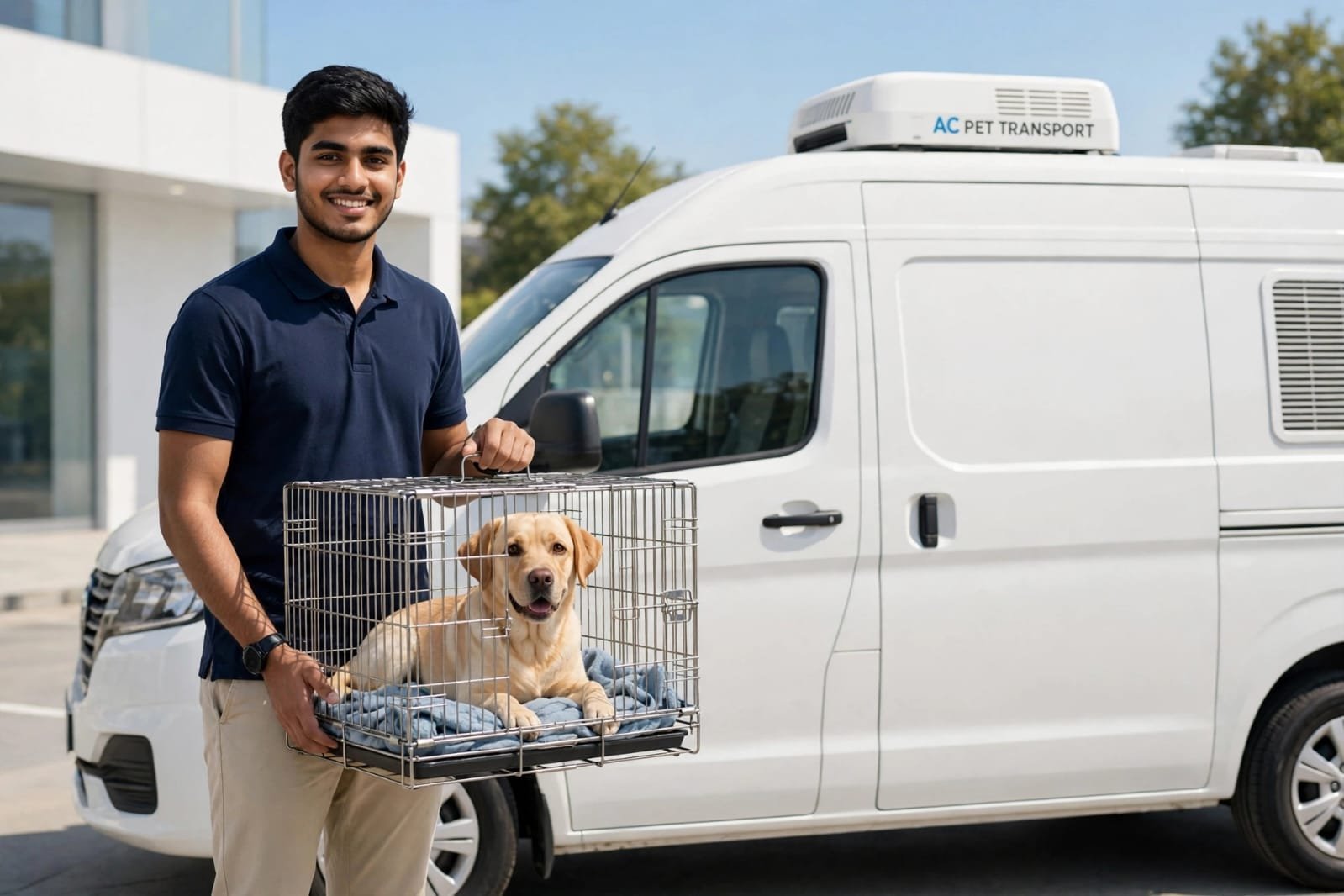 JMC Cargo - Owner with Pet in Crate - AC Pet Transport Van